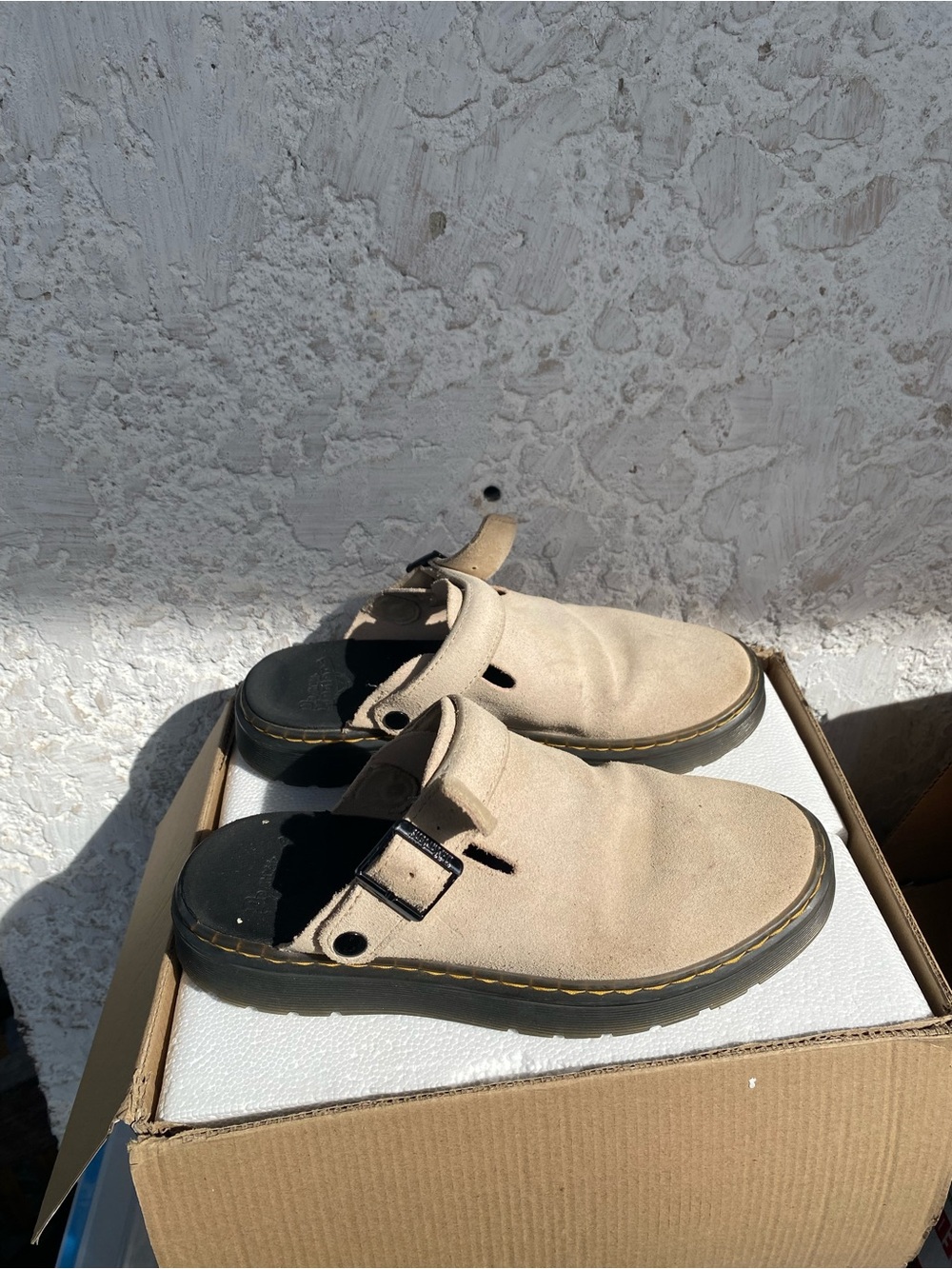 Dr. Martens Beige Suede Slip-On Mule with Buckle